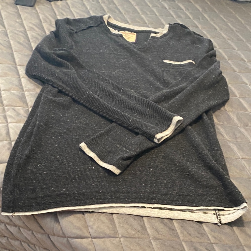 Classic V-Neck Sweater in Charcoal with White Accents